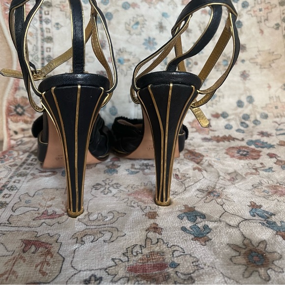 Chloe Black and Gold Heels With Cage Ankle Strap - Picture 5 of 11